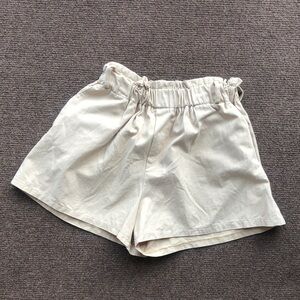 Cream High-Waist Elastic Paperbag Shorts
